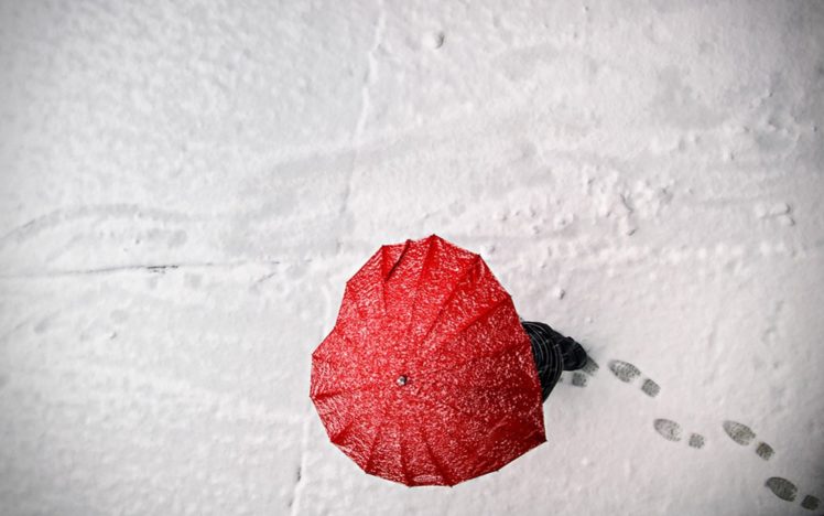 snow, Love, Hearts, Umbrellas, Footprint HD Wallpaper Desktop Background