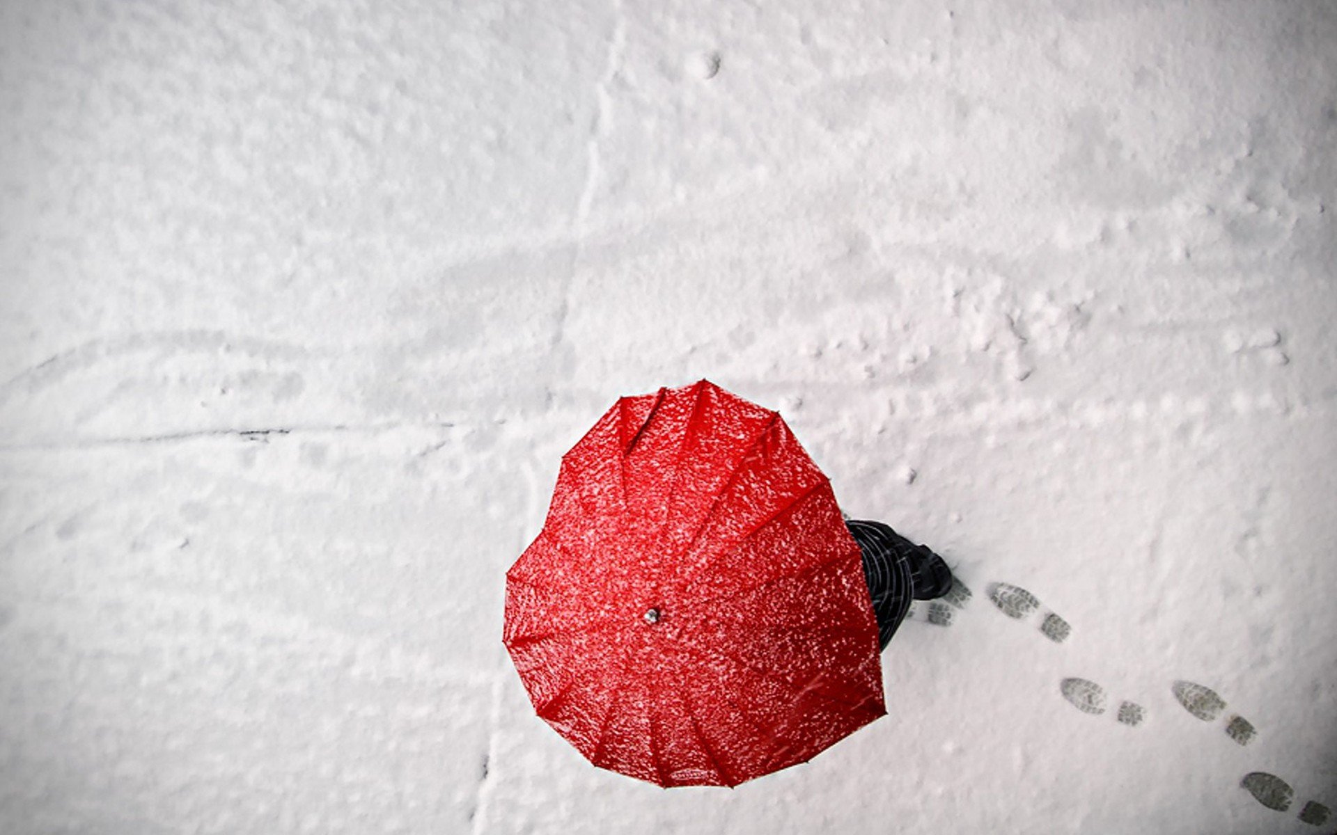 snow, Love, Hearts, Umbrellas, Footprint Wallpaper