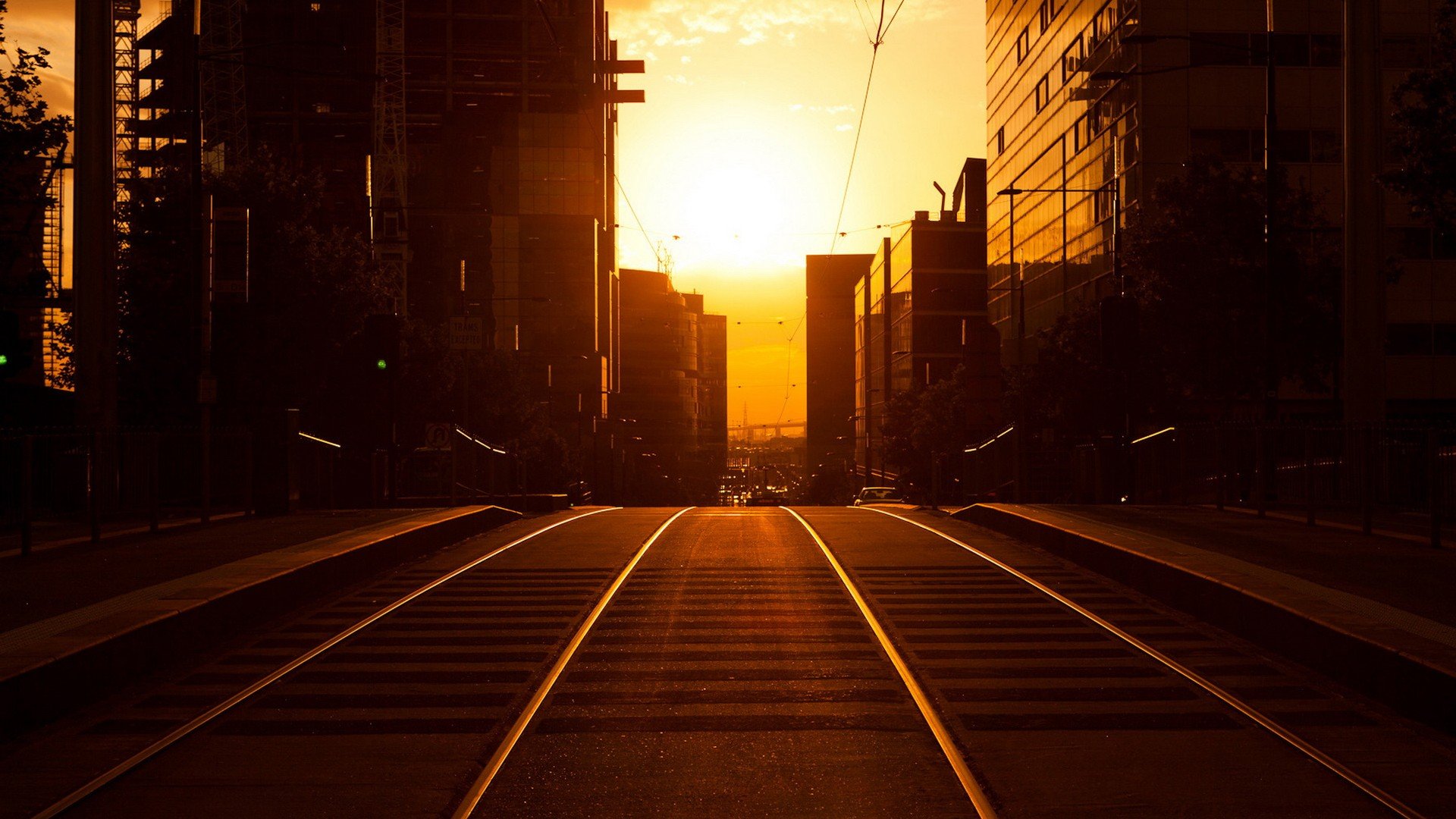 sunset, Sunrise, Landscapes, Sun, Cityscapes, Urban, Railroad, Tracks, Roads, Railroads Wallpaper