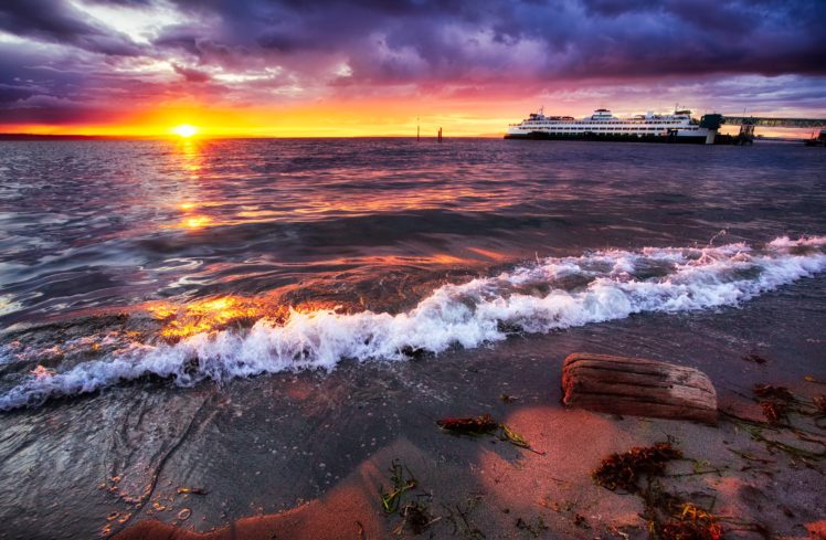 beautiful, Beach, Sunset, Edmonds, Washington, Sunset HD Wallpaper Desktop Background
