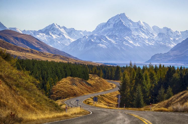 mount, Cook, National, Park, New, Zealand, Mountain, Road, Trees, Landscape HD Wallpaper Desktop Background