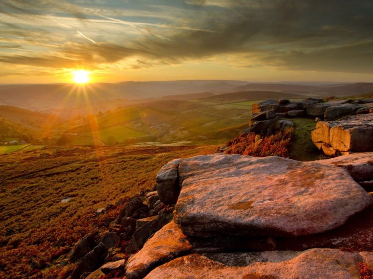 sunset, England, Peak, District, National, Park HD Wallpaper Desktop Background