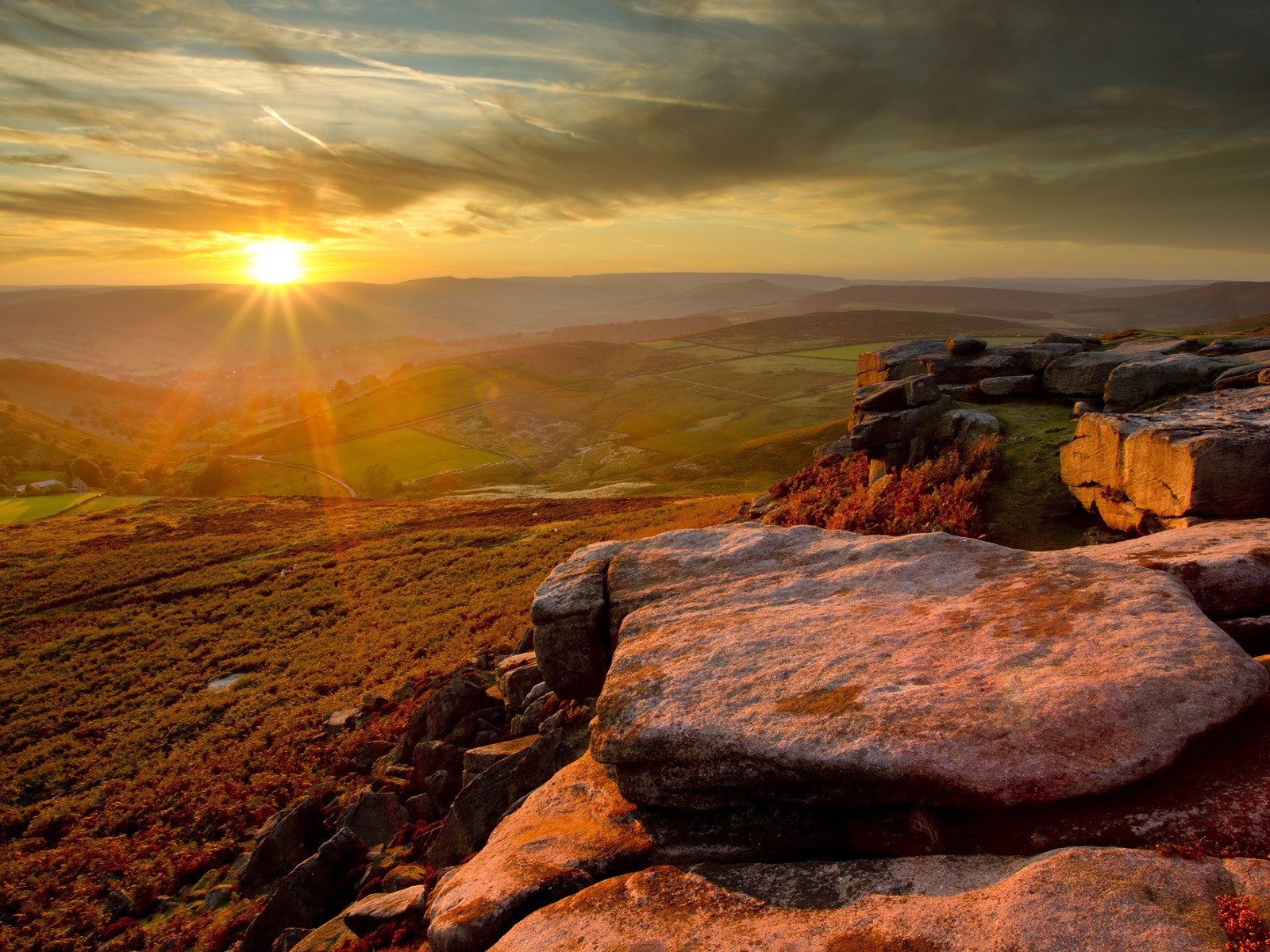 sunset, England, Peak, District, National, Park Wallpaper