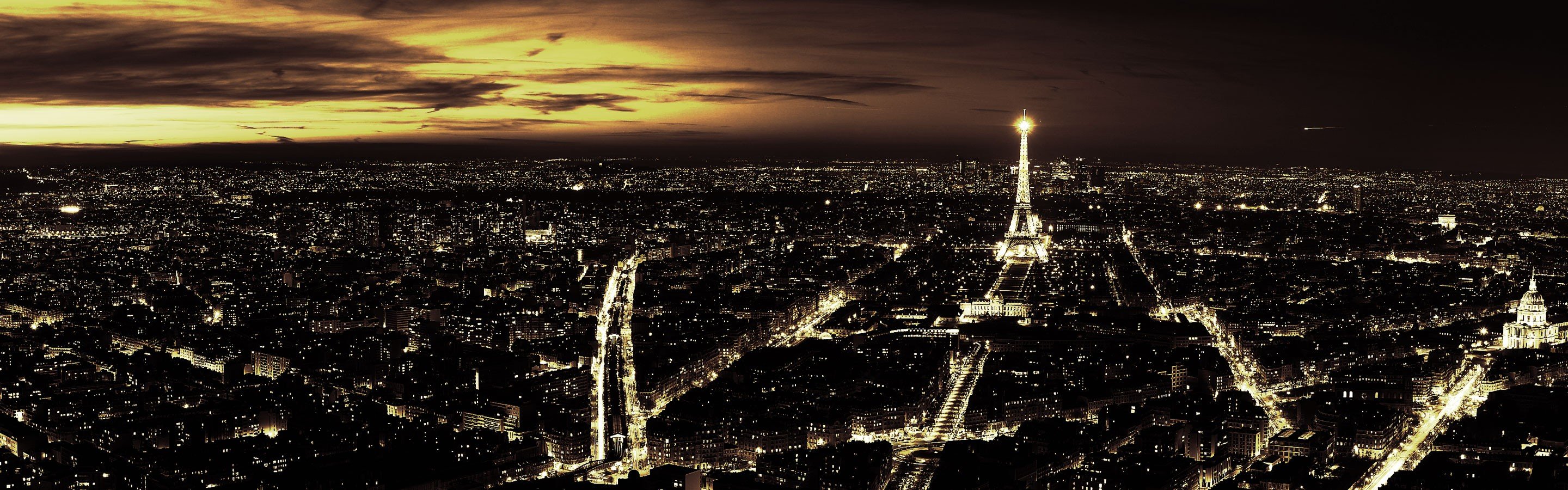 eiffel, Tower, Paris, Night, France, Multiscreen Wallpaper