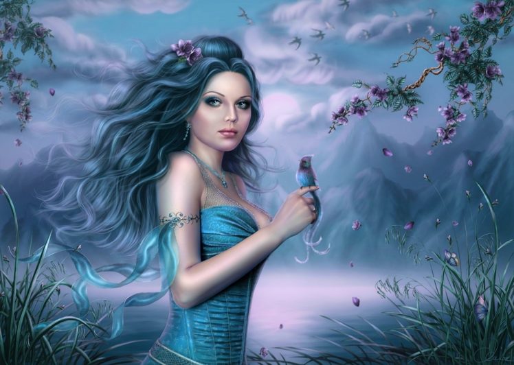 fantasy, Women, Cg, Digital, Art, Landscapes, Bird HD Wallpaper Desktop Background