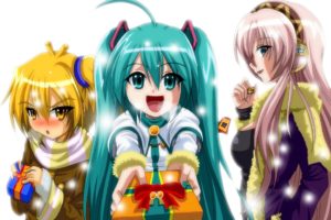 vocaloid, Gifts, Hair, Glance, Three, 3, Anime, Girls, Christmas