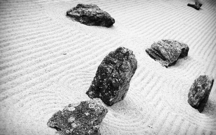 sand, Stones, Grayscale, Monochrome, Rock, Garden HD Wallpaper Desktop Background