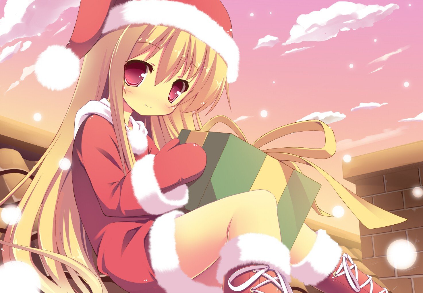 blondes, Christmas, Red, Eyes, Christmas, Outfits, Anime, Girls Wallpaper