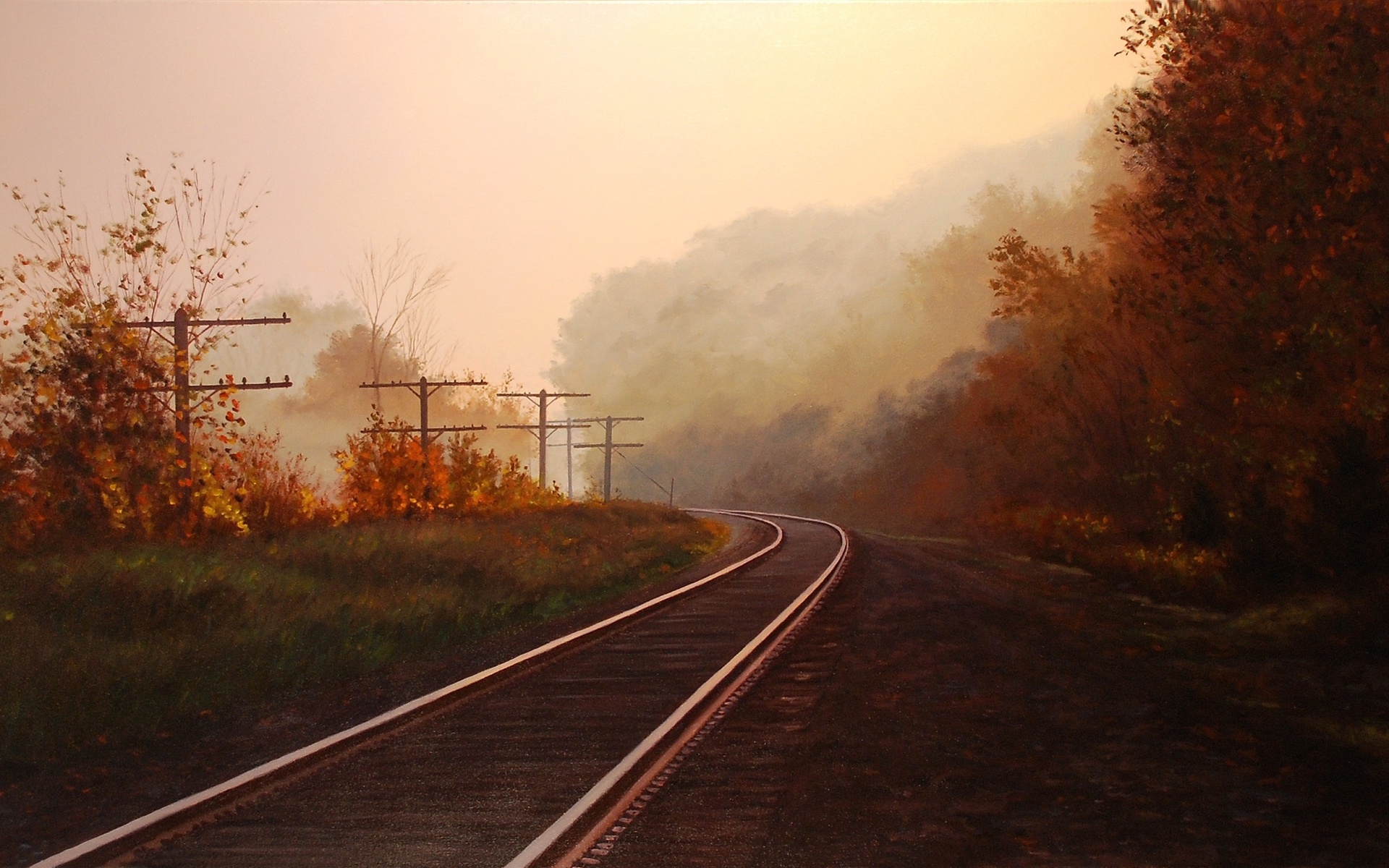 nature, Landscapes, Railroad, Tracks, Autumn Wallpaper