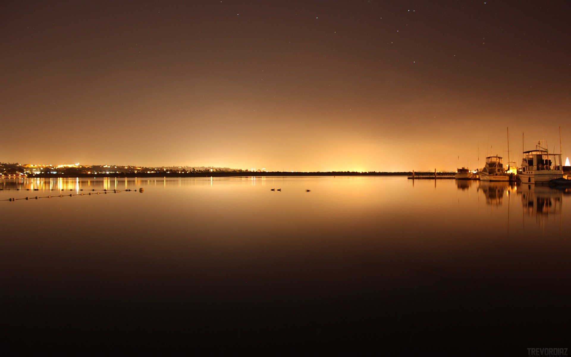 light, Horizon, Cityscapes, Night, Lights, Calm, Boats, Lakes, Rivers, Skyscapes, Docks, Harbours Wallpaper