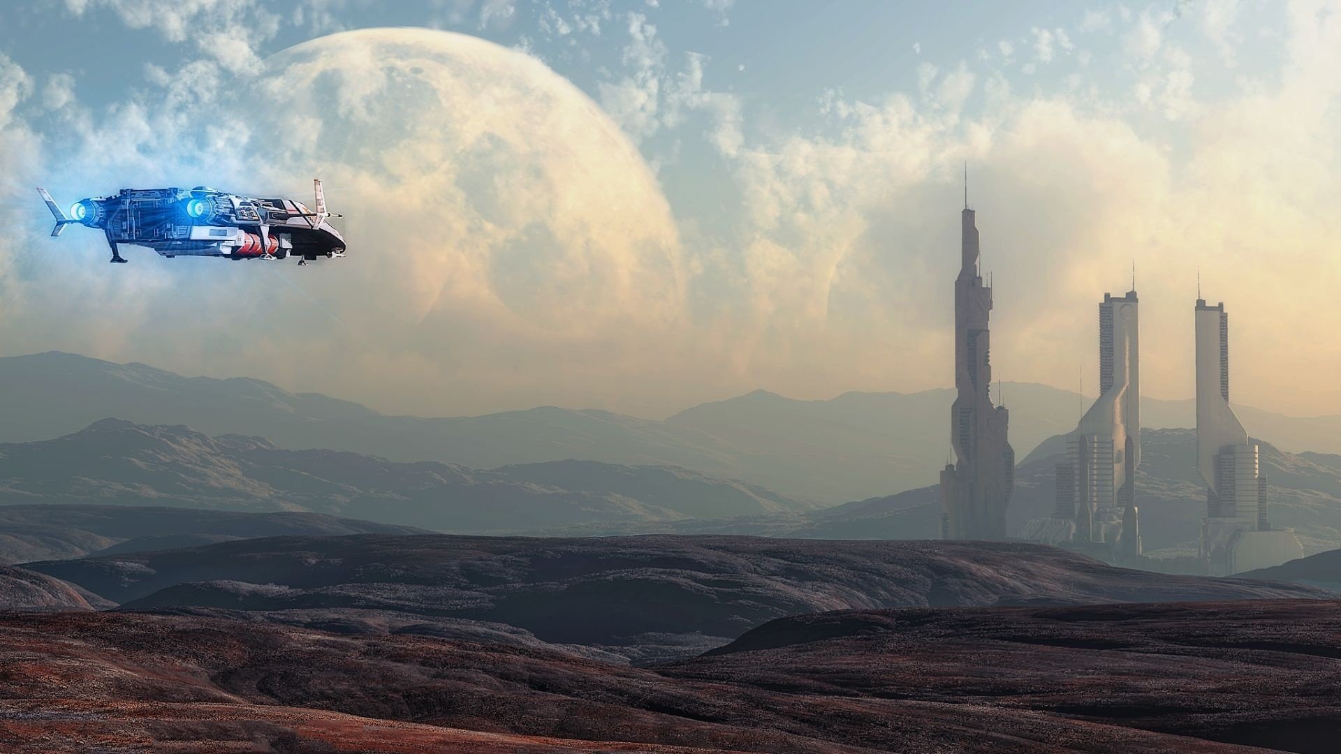 outer, Space, Planets, Spaceships, Digital, Art, Science, Fiction, Vehicles Wallpaper