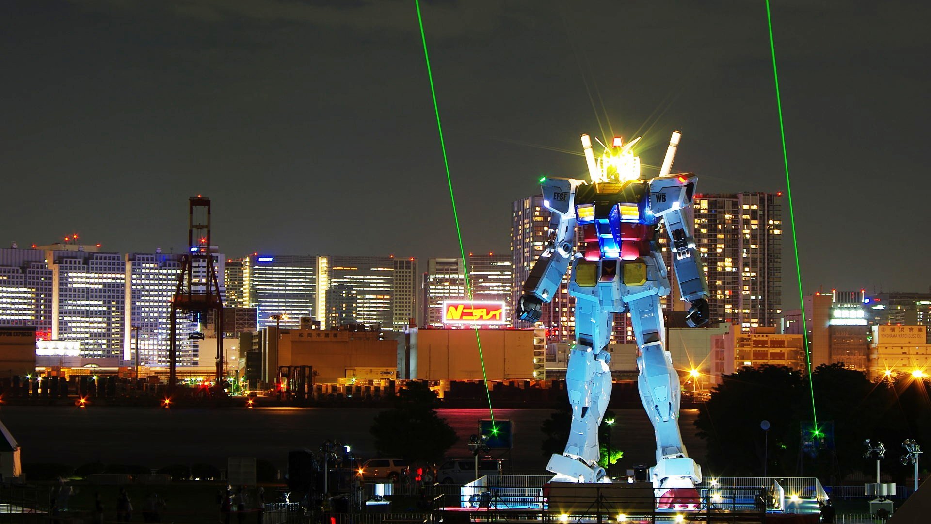 tokyo, Gundam, Night Wallpaper