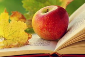 leaves, Books, Apples