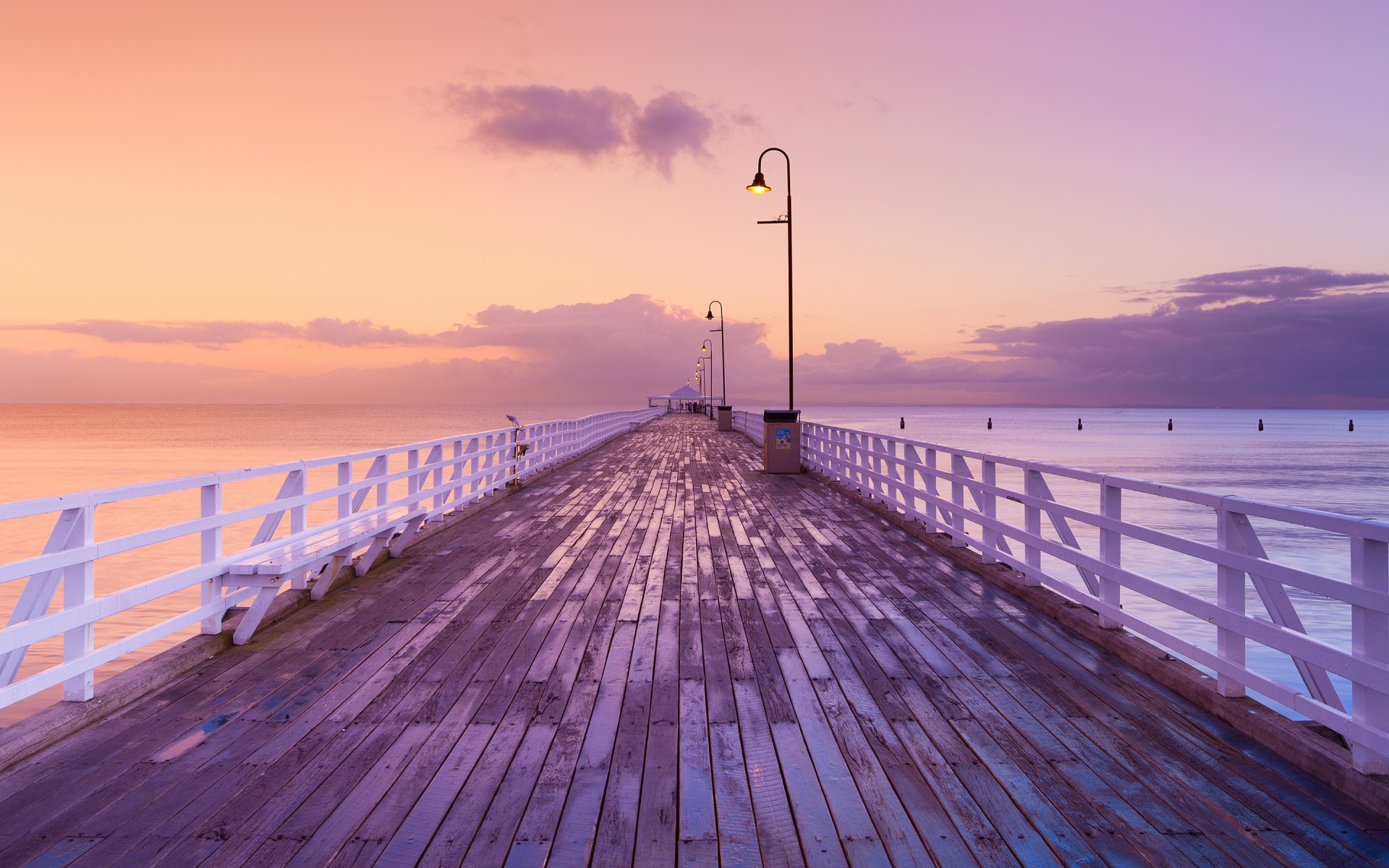 dock, Pier, Sunset, Sunrise, Ocean, Sky, Clouds Wallpaper