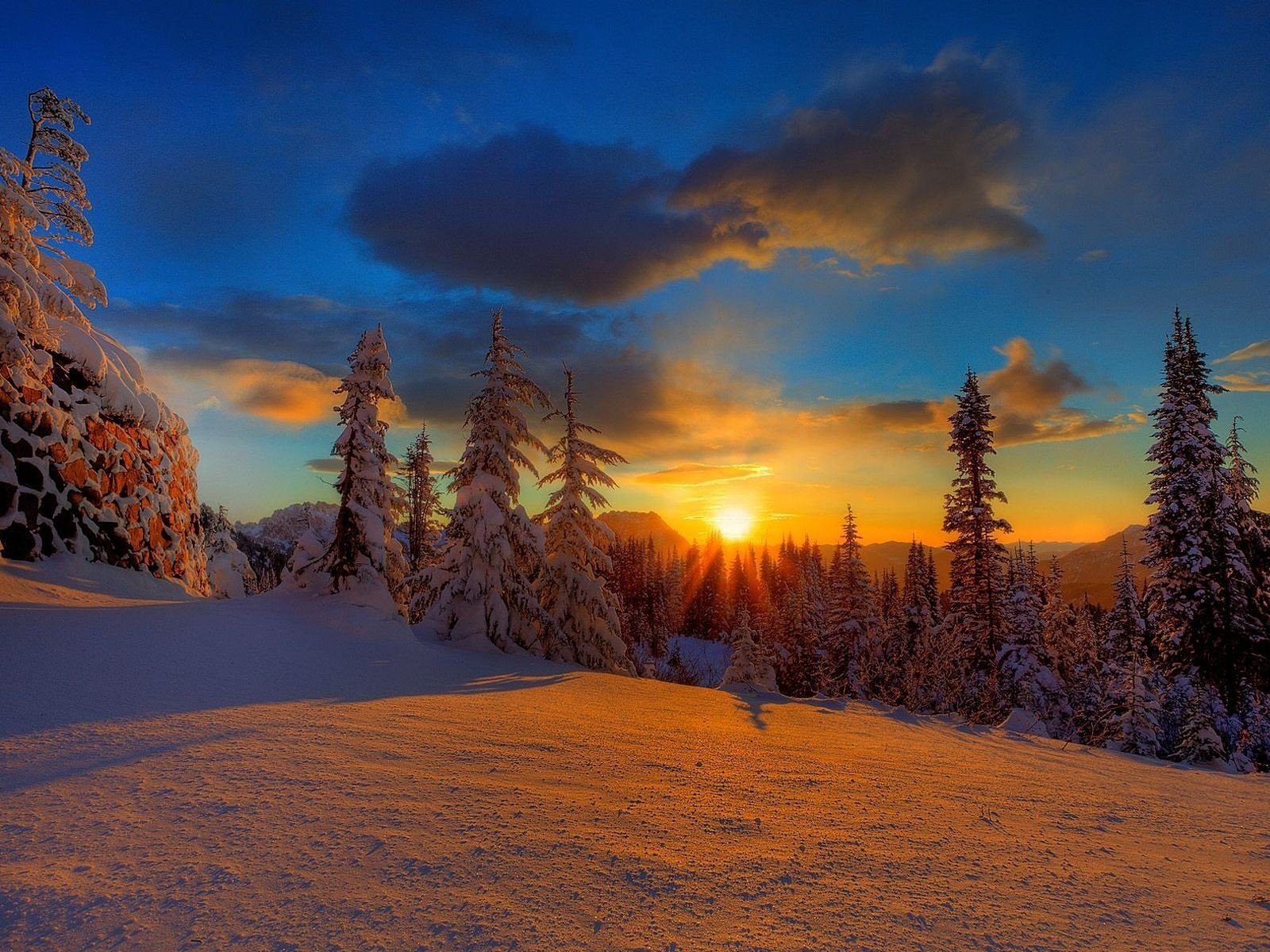 sunset, Landscapes, Nature, Winter, Snow, Trees, Skylines, Forests Wallpaper