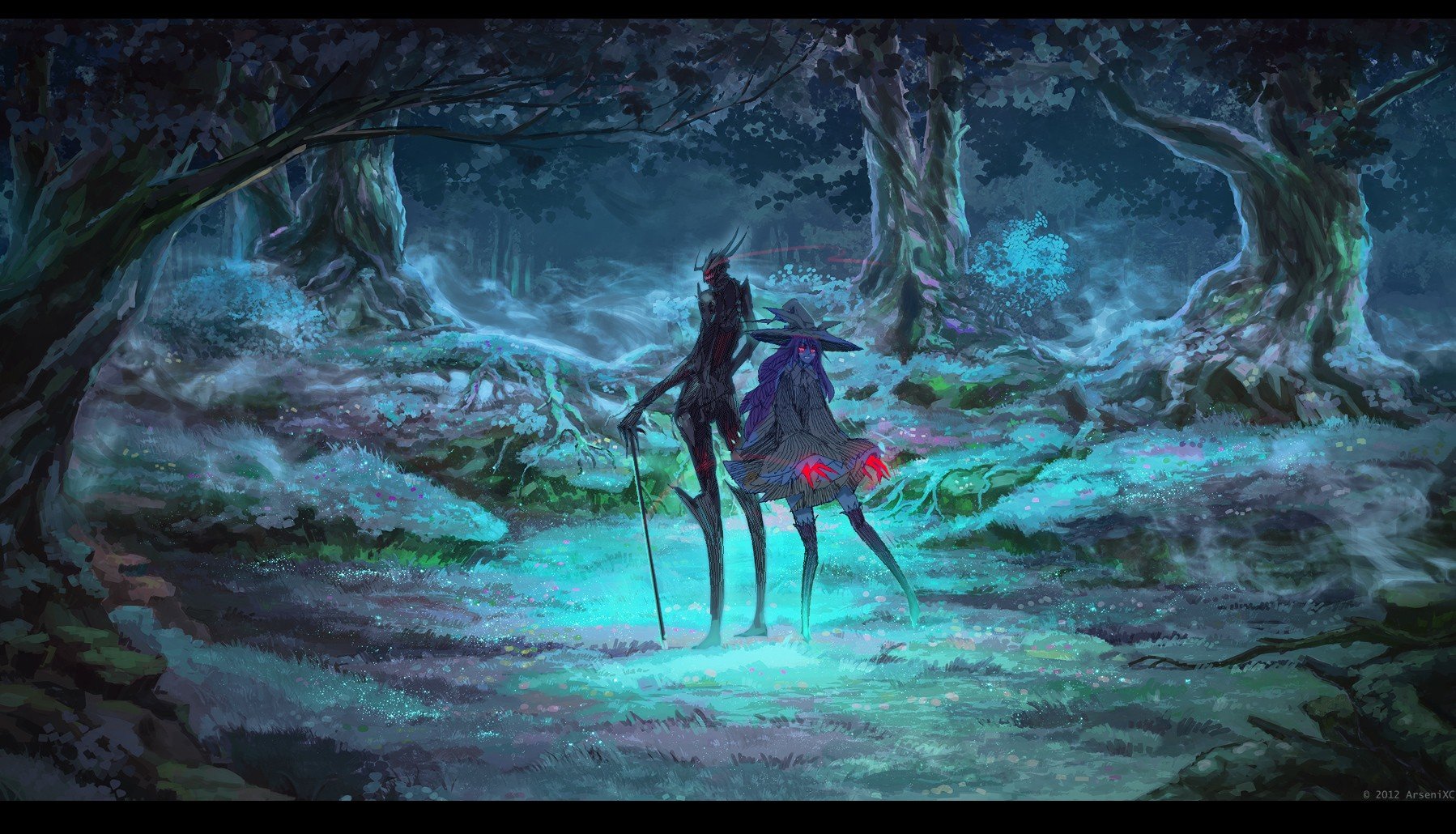 dress, Forests, Demons, Fantasy, Art, Red, Eyes, Artwork, Hats, Arsenixc Wallpaper
