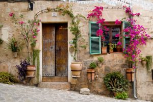 provence, Mallorca, Buildings, Stoop, Door, Window, Flowers