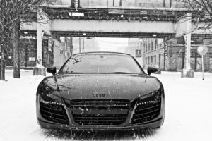 black, And, White, Winter, Snow, Cars, Audi, Audi, R8, Front, View