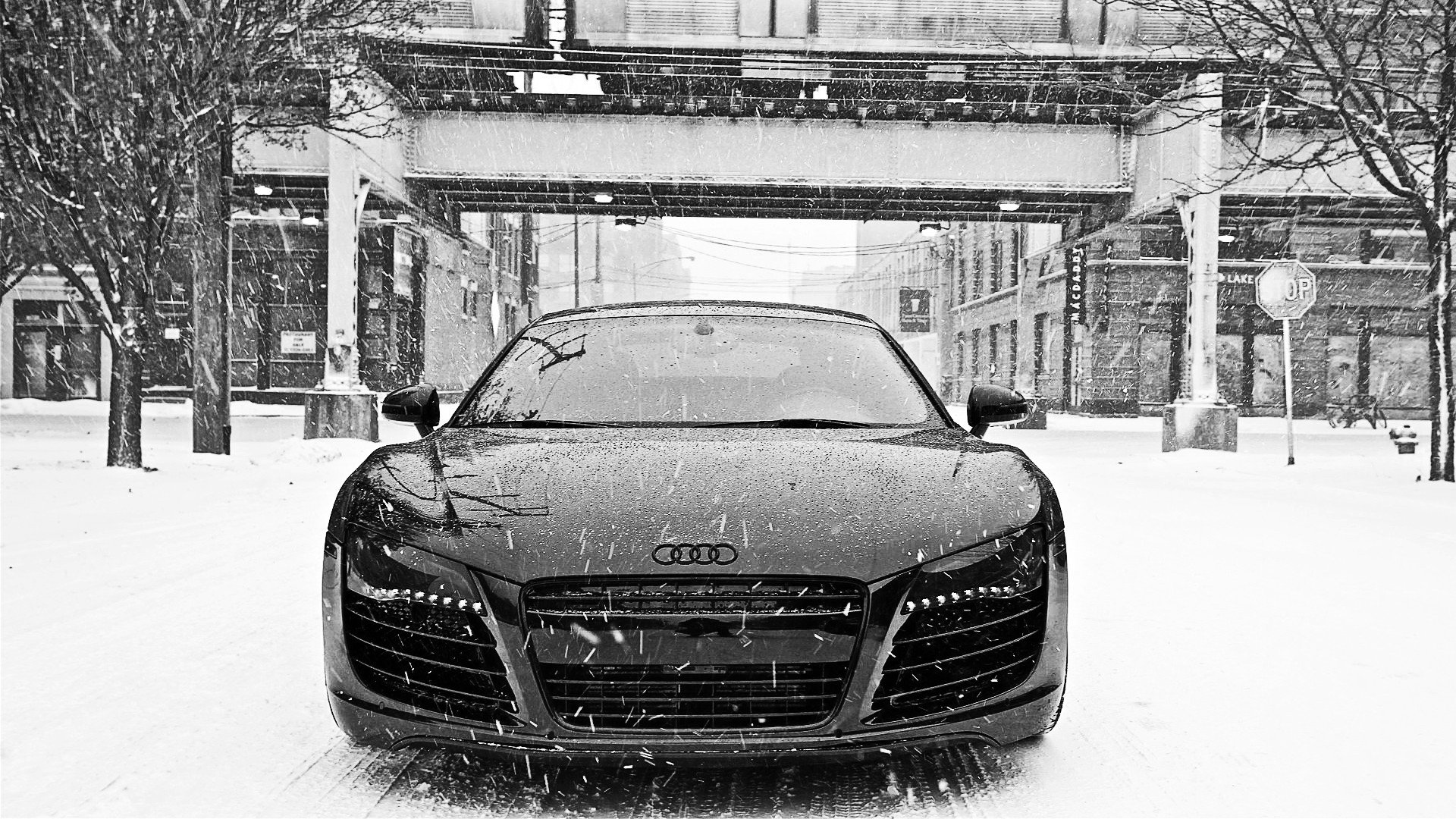 black, And, White, Winter, Snow, Cars, Audi, Audi, R8, Front, View Wallpaper