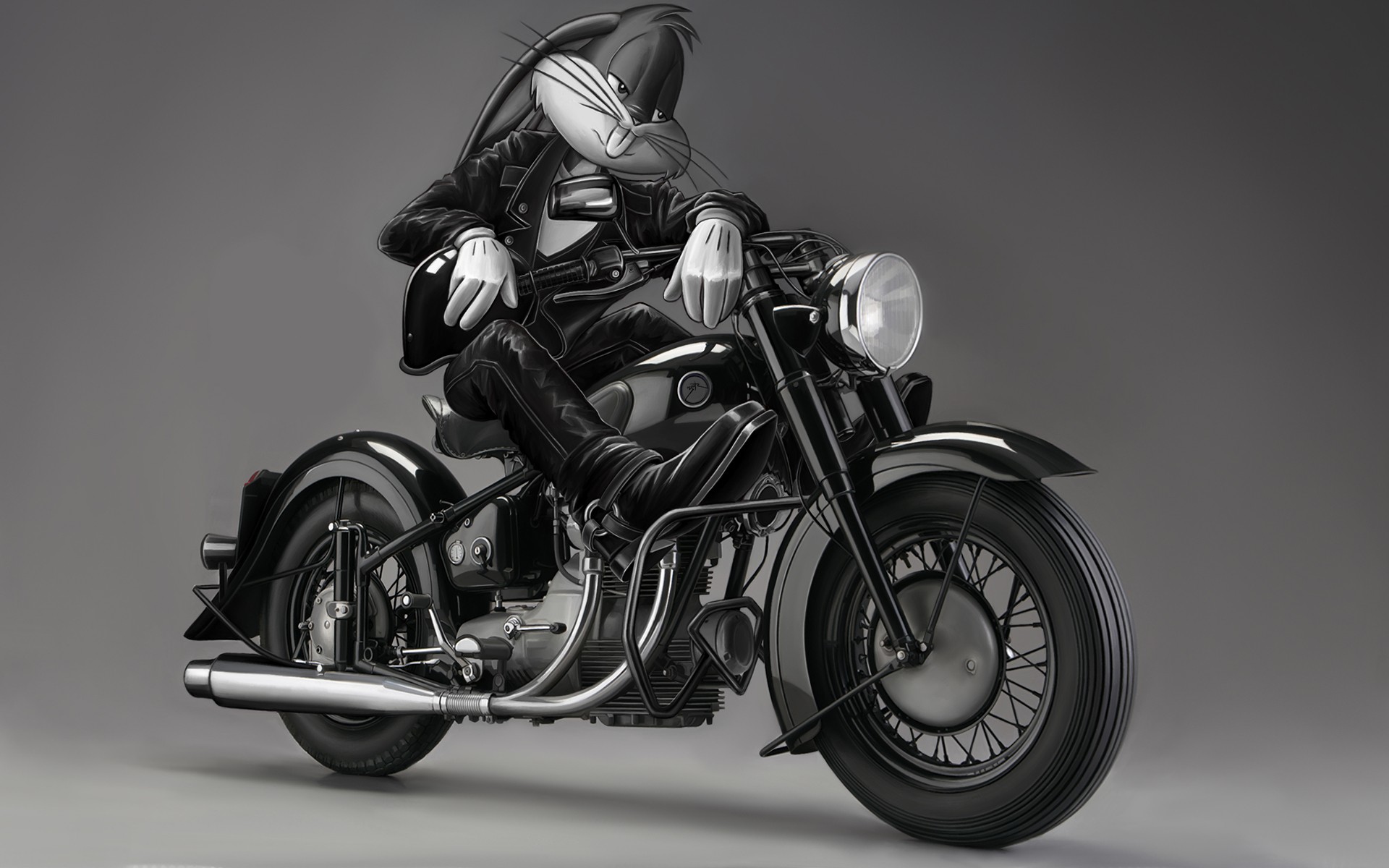 bugs, Bunny, Bw, Motorcycle, Looney, Tunes, Humor, Rabbit, Animals Wallpaper