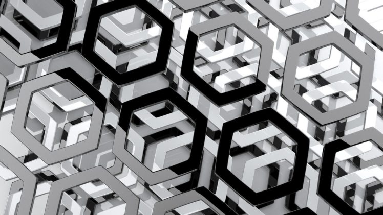 abstract, Black, And, White, Hexagons, Monochrome HD Wallpaper Desktop Background