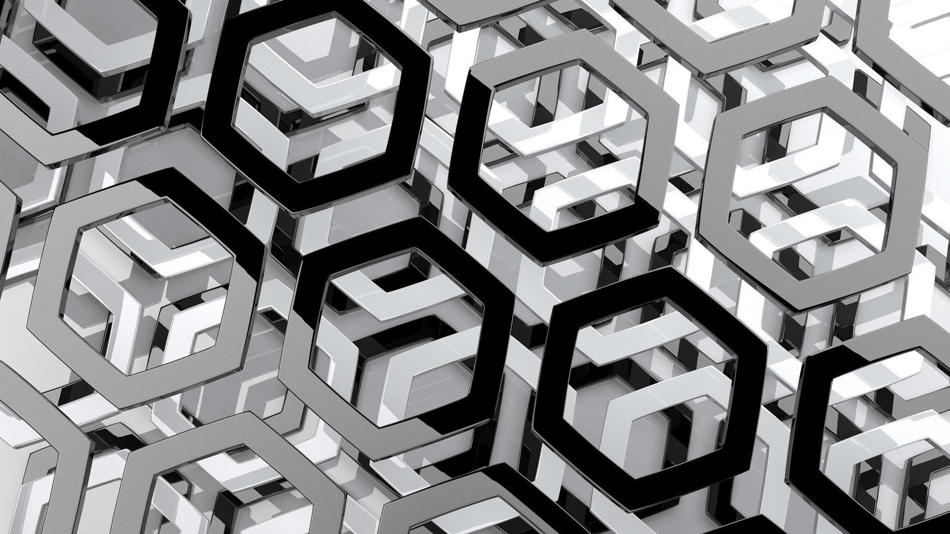 abstract, Black, And, White, Hexagons, Monochrome Wallpaper