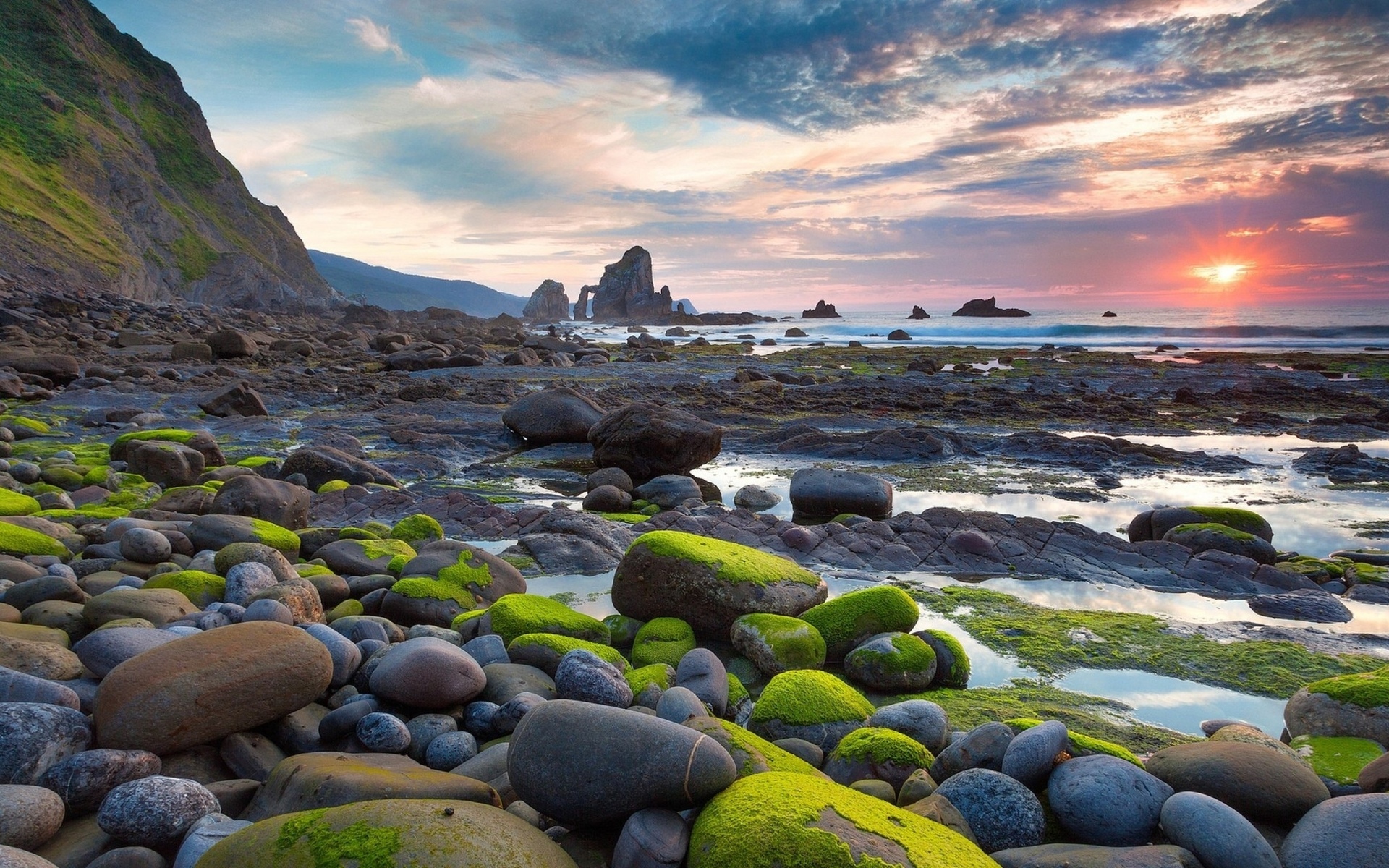 landscapes, Ocean, Waves, Sunset, Sunrise, Cliff, Sky Wallpaper