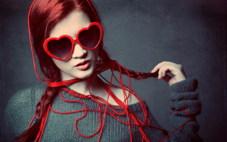 women, Redhead, Red, Glasses, Heart, Love, Romance, Mood, Women, Model, Face HD Wallpaper Desktop Background