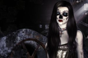 dark, Horror, Fantasy, Gothic, 3d, Cg, Digital, Art, Vampire, Evil, Women, Face, Skull, Brunette