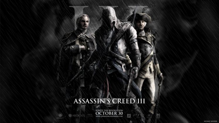 video, Games, Assassins, Creed, Rain, Soldier, Revolution, Assassins, Creed, 3, Satanic HD Wallpaper Desktop Background