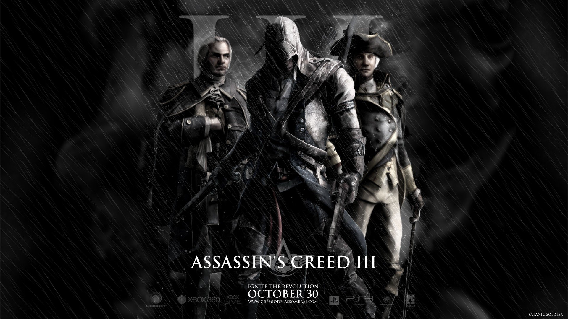 video, Games, Assassins, Creed, Rain, Soldier, Revolution, Assassins, Creed, 3, Satanic Wallpaper
