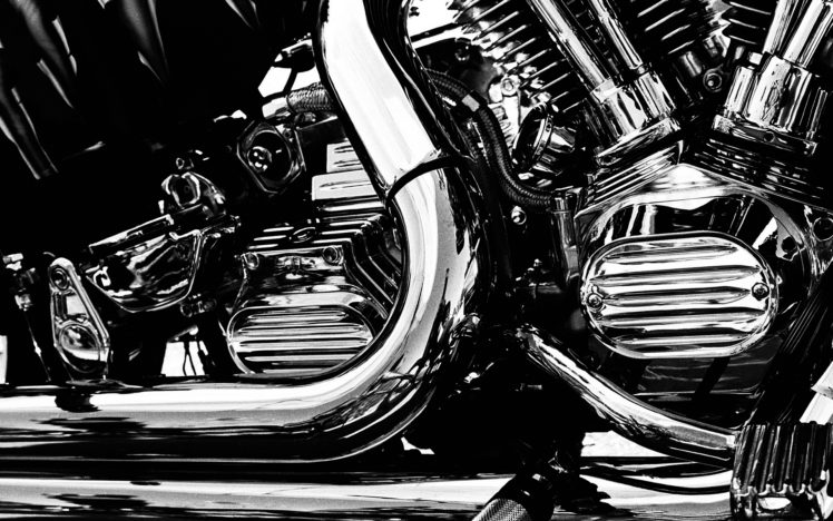 chrome, Engine, Motorbikes, Black, White, Monochrome HD Wallpaper Desktop Background
