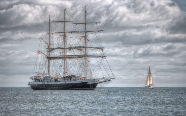 hdr, Ships, Boats, Ocean, Sky, Clouds, Sailing HD Wallpaper Desktop Background
