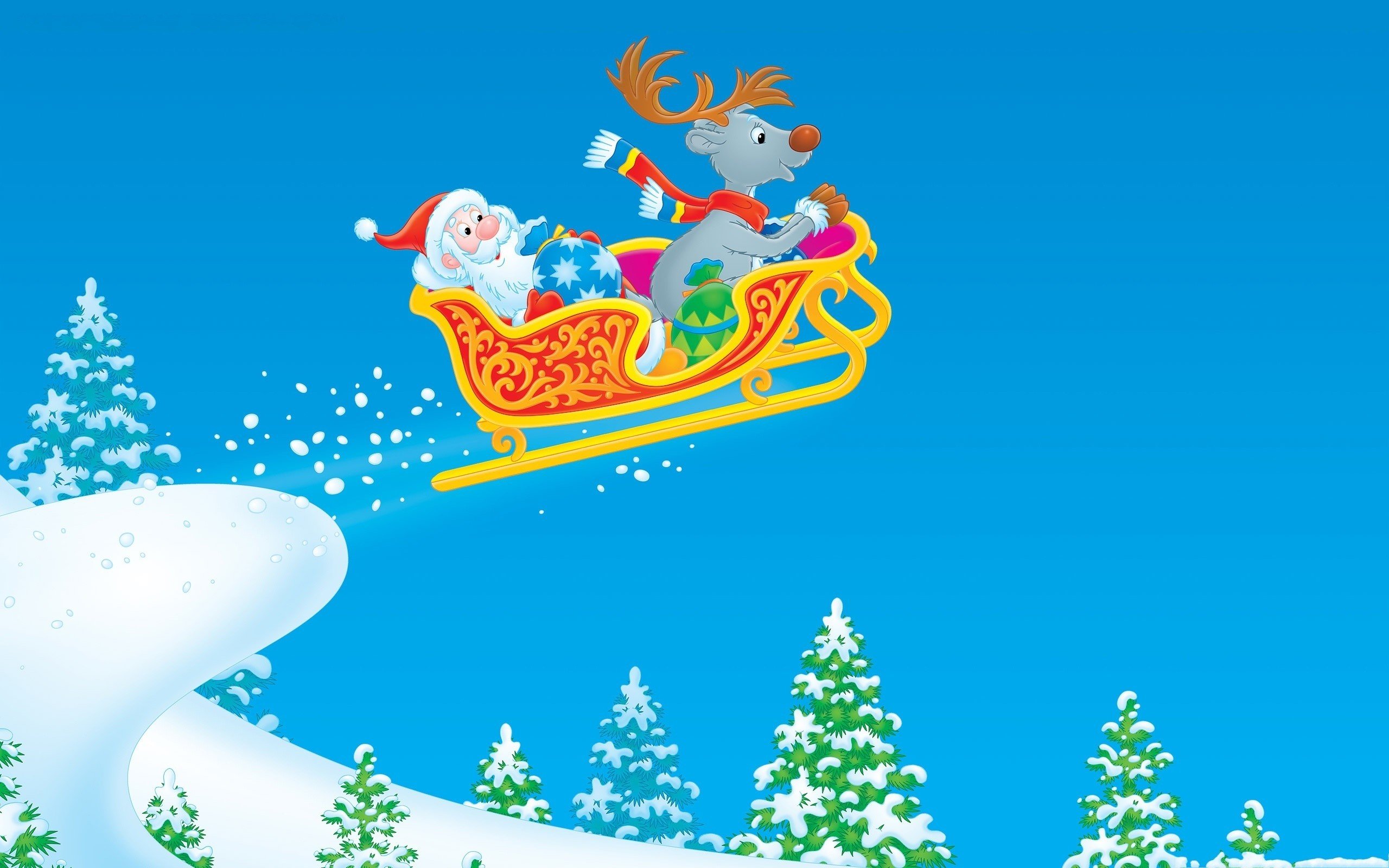 christmas, Santa, Claus, Reindeer Wallpaper