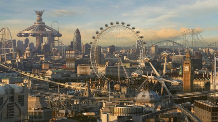 cityscapes, Fake, Cgi, London, London, Eye, Big, Ben, Future, Cities, Photo, Manipulations, Roller, Coaster HD Wallpaper Desktop Background