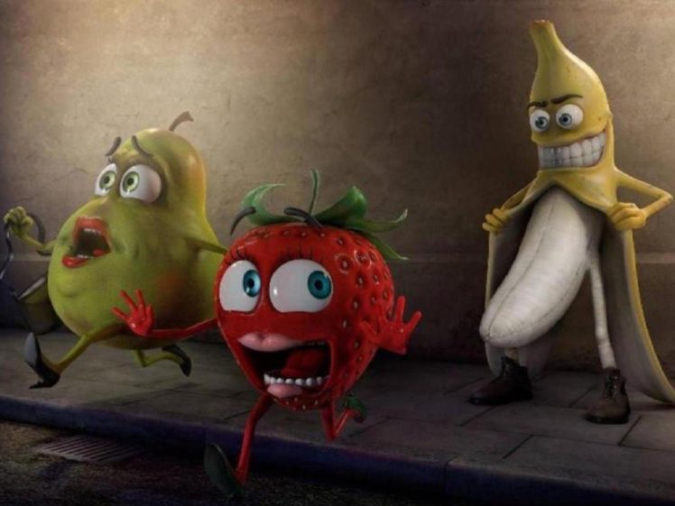 streets, Fruits, Funny, Bananas, Artwork, Running, Strawberries, Erotic, Artwork, Pears, Berry, Danger, Panic HD Wallpaper Desktop Background