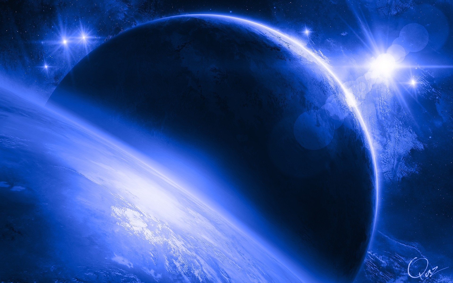 sci, Fi, Planets, Stars, Art, Cg, Digital, Blue Wallpaper