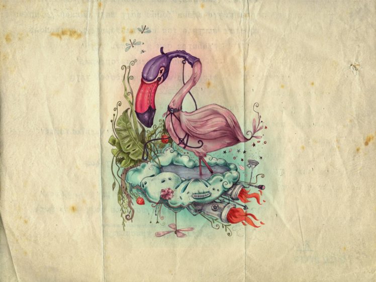 flamingos, Artwork, Drawings HD Wallpaper Desktop Background