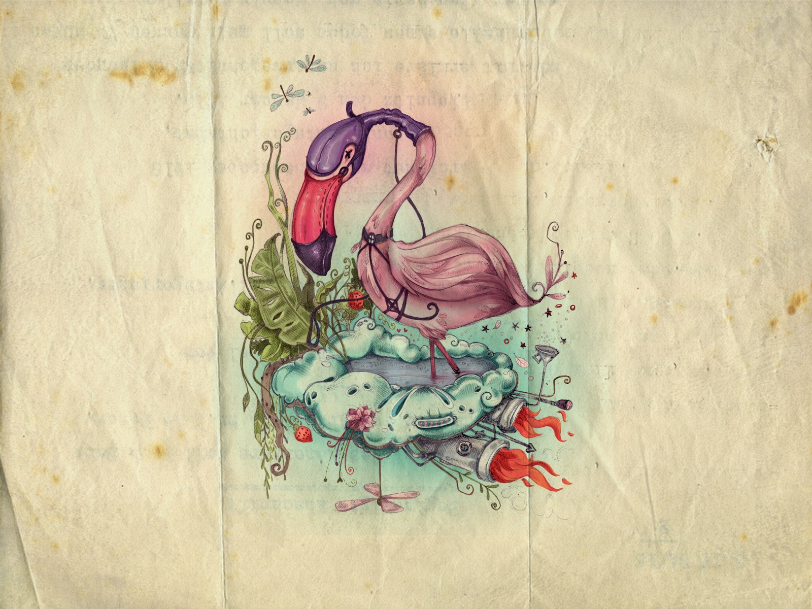 flamingos, Artwork, Drawings Wallpaper