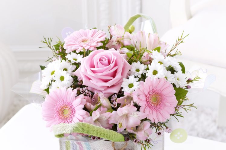 bouquet, Roses, Gerberas, Alstroemeria, Chrysanthemums, Flowers HD Wallpaper Desktop Background