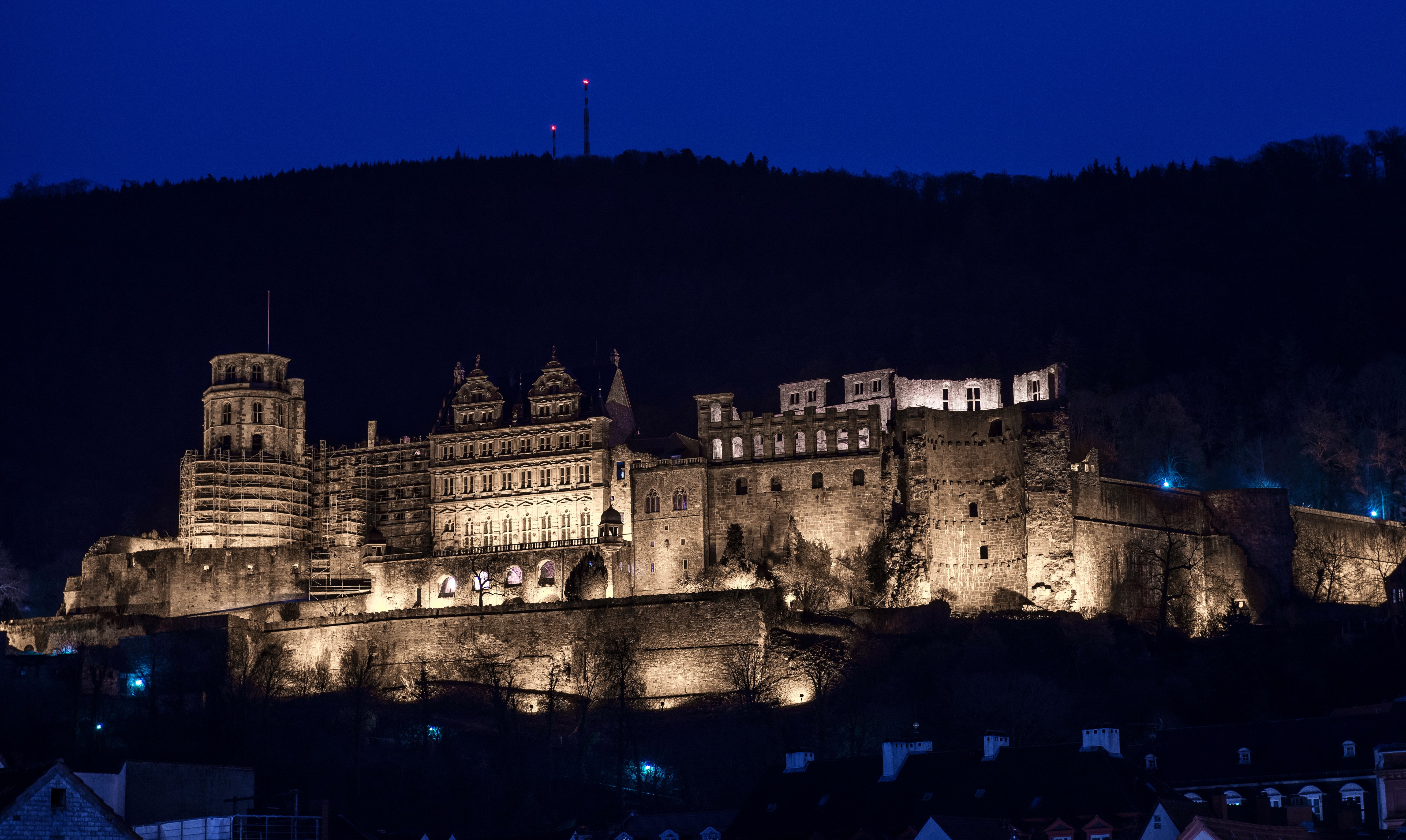 germany, Castle, Heidelburg, Night Wallpaper