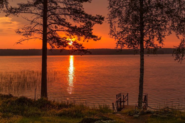 landscape, Nature, Sunset, Sun, Lake, Finland HD Wallpaper Desktop Background