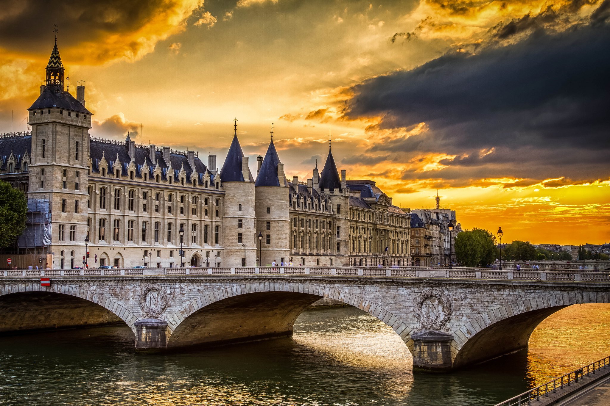 paris, France, Conciergerie, Bridge, Sunset, River Wallpaper