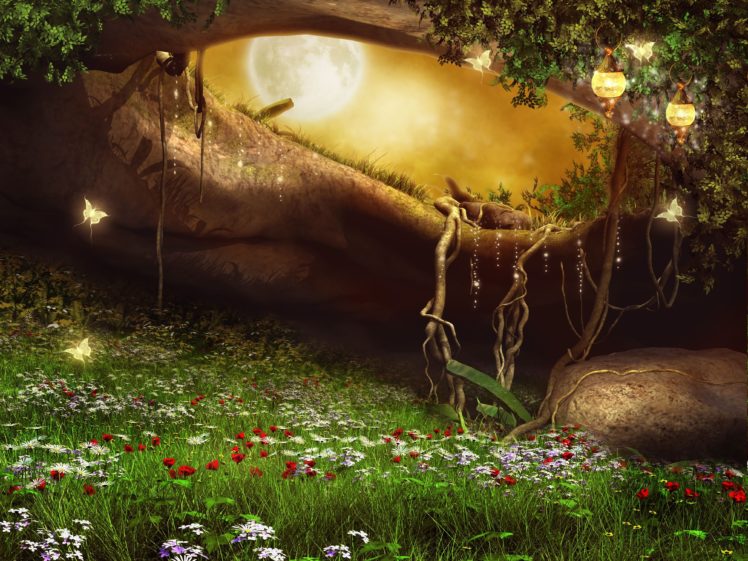 photoshop, Forest, Artwork, Art, Meadow, Flower, Magical, Butterfly HD Wallpaper Desktop Background