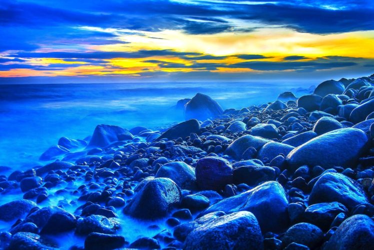 sunset, Sea, Rocks, Landscape, Beach, Ocean, Hdr HD Wallpaper Desktop Background