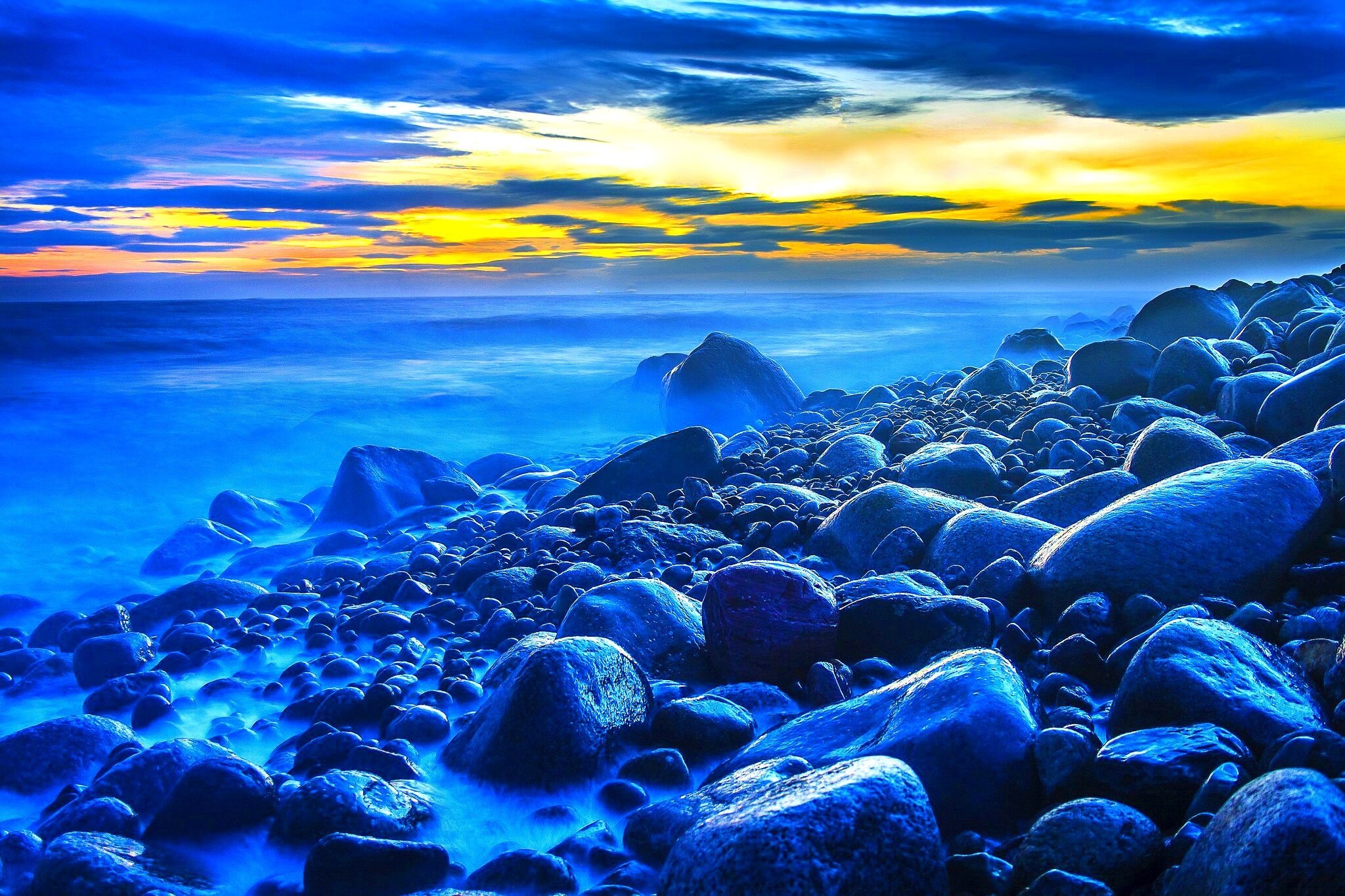sunset, Sea, Rocks, Landscape, Beach, Ocean, Hdr Wallpaper
