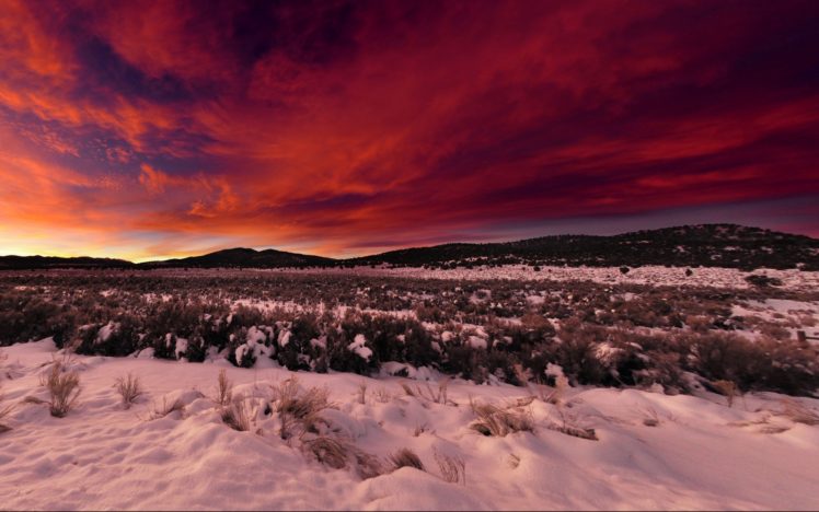 desert, Winter, Snow, Sky, Clouds, Sunset, Sunrise, Hills HD Wallpaper Desktop Background