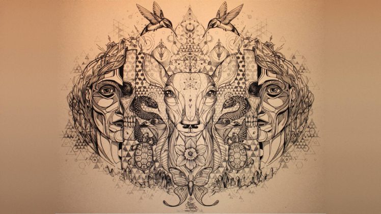 deer, Hummingbird, Abstract, Snake, Butterfly, Fantasy, Art, Psychedelic HD Wallpaper Desktop Background