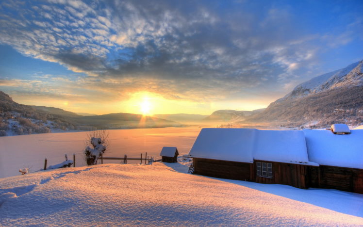 nature, Landscapes, Winter, Sky, Sunset, Sunrise, Clouds HD Wallpaper Desktop Background