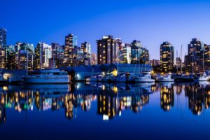landscapes, Canada, Vancouver, Boats, City, Lights, City, Skyline, Reflections, Cities, Harbours